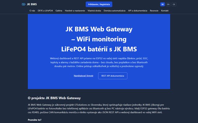 Náhľad stránky JK BMS Web Gateway