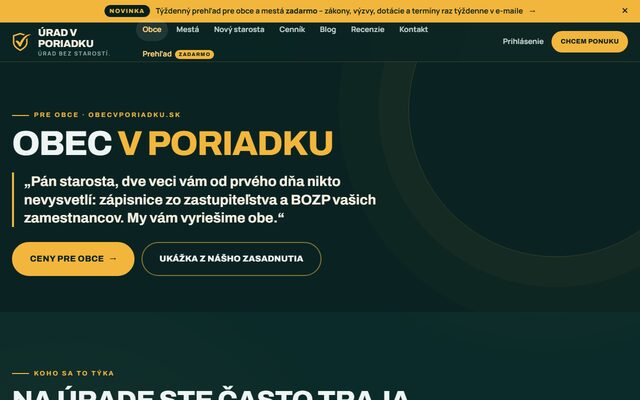 Náhľad stránky Obec v poriadku